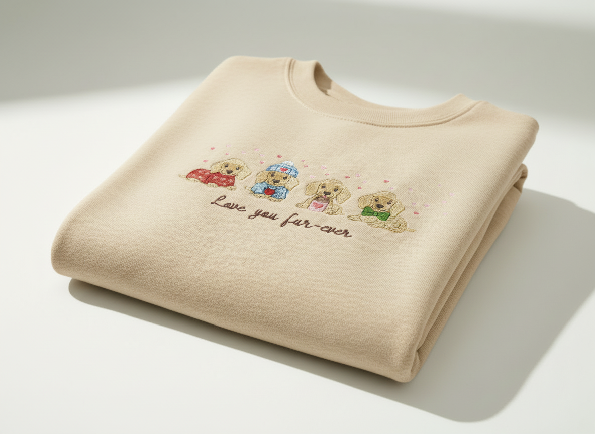 "Love You Fur-ever" Embroidered Puppy Sweatshirt