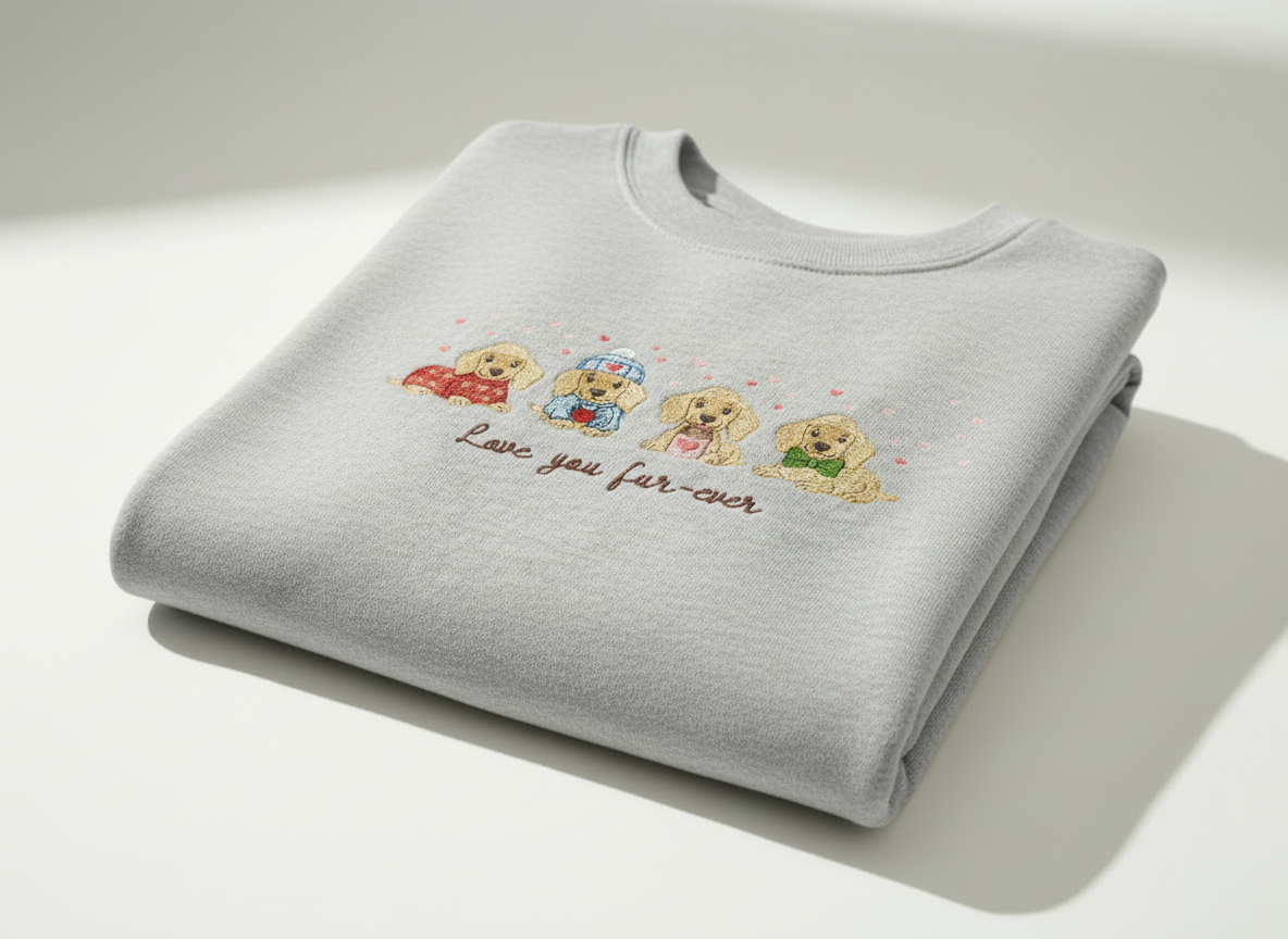 "Love You Fur-ever" Embroidered Puppy Sweatshirt
