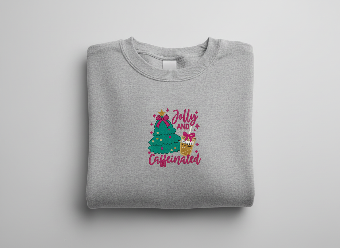 Jolly & Caffeinated Christmas Sweatshirt – Holiday Coffee Lover Sweatshirt