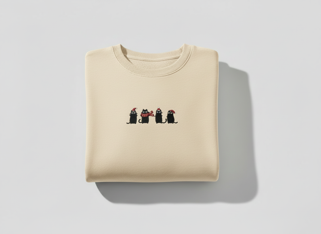 Cozy Christmas Cat Embroidered Sweatshirt