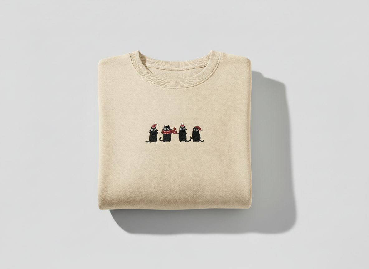 Cozy Christmas Cat Embroidered Sweatshirt