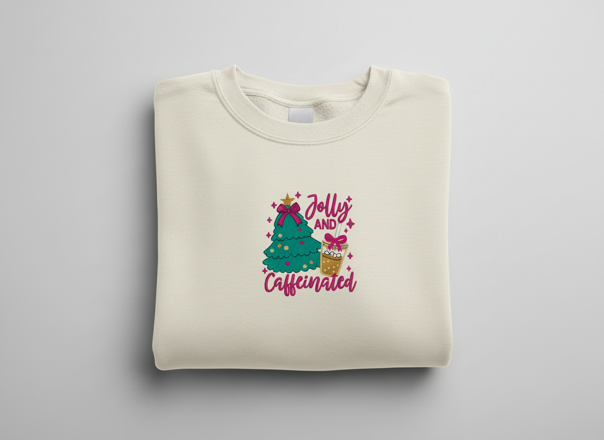 Jolly & Caffeinated Christmas Sweatshirt – Holiday Coffee Lover Sweatshirt