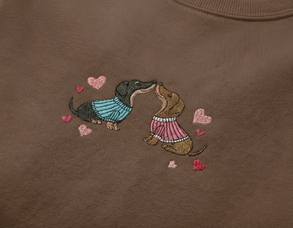 Weiner Dog Love Embroidered Crewneck