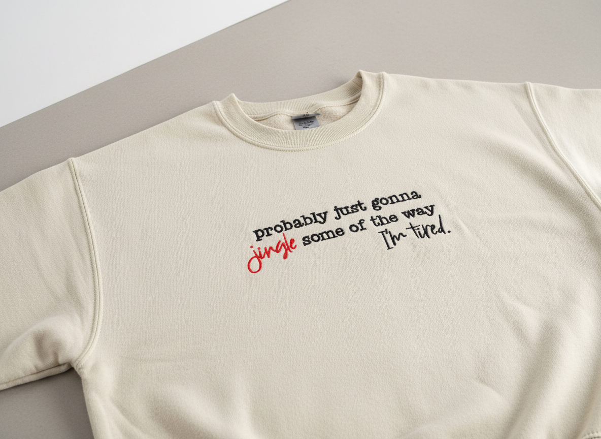 "Probably Just Gonna Jingle Some of the Way" Embroidered Holiday Crewneck