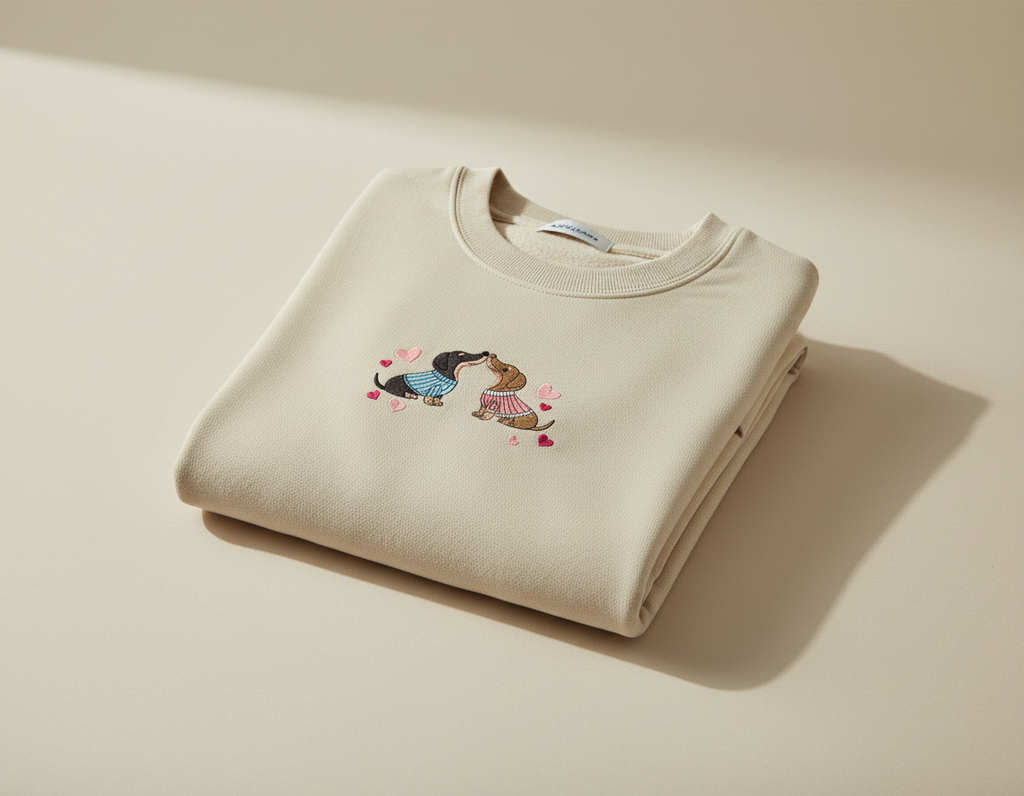 Weiner Dog Love Embroidered Crewneck