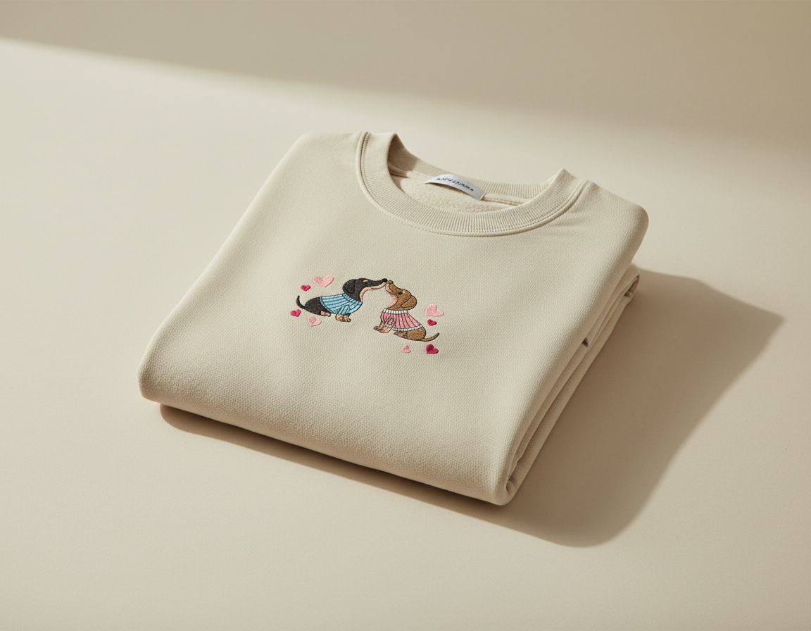 Weiner Dog Love Embroidered Crewneck