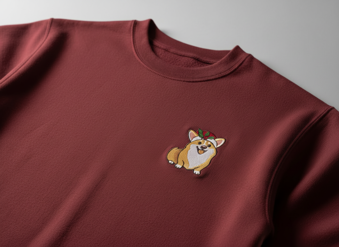 Holiday Corgi Embroidered Sweatshirt – Cozy Christmas Sweatshirt
