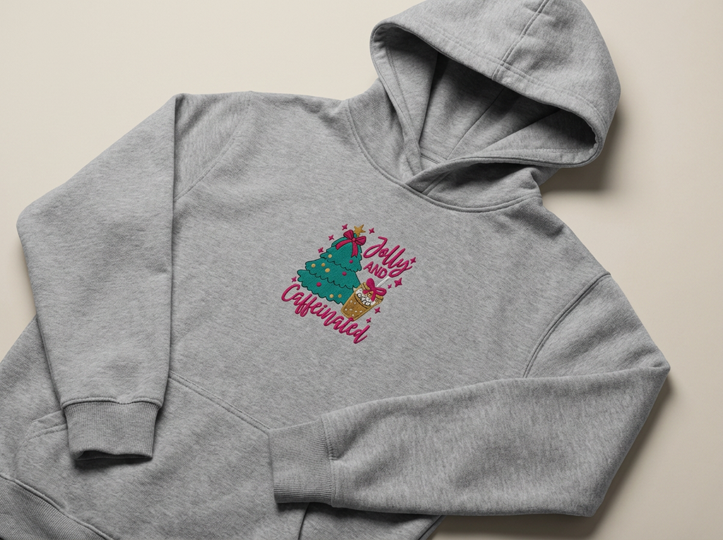Jolly & Caffeinated Christmas Hoodie – Holiday Coffee Lover Hoodie