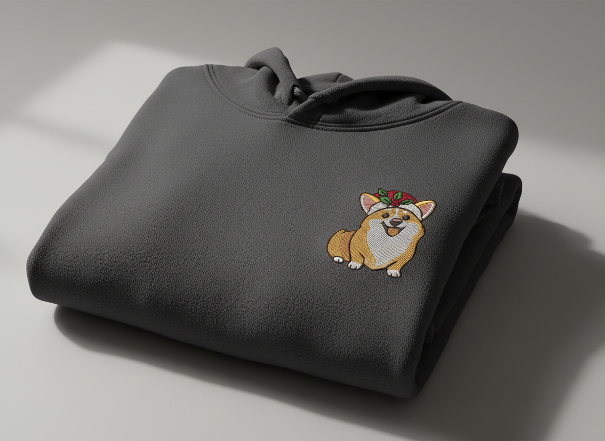 Holiday Corgi Embroidered Hoodie