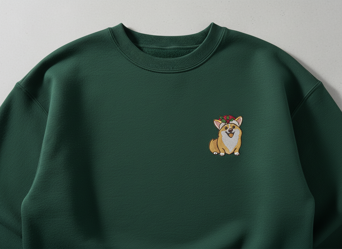 Holiday Corgi Embroidered Sweatshirt – Cozy Christmas Sweatshirt