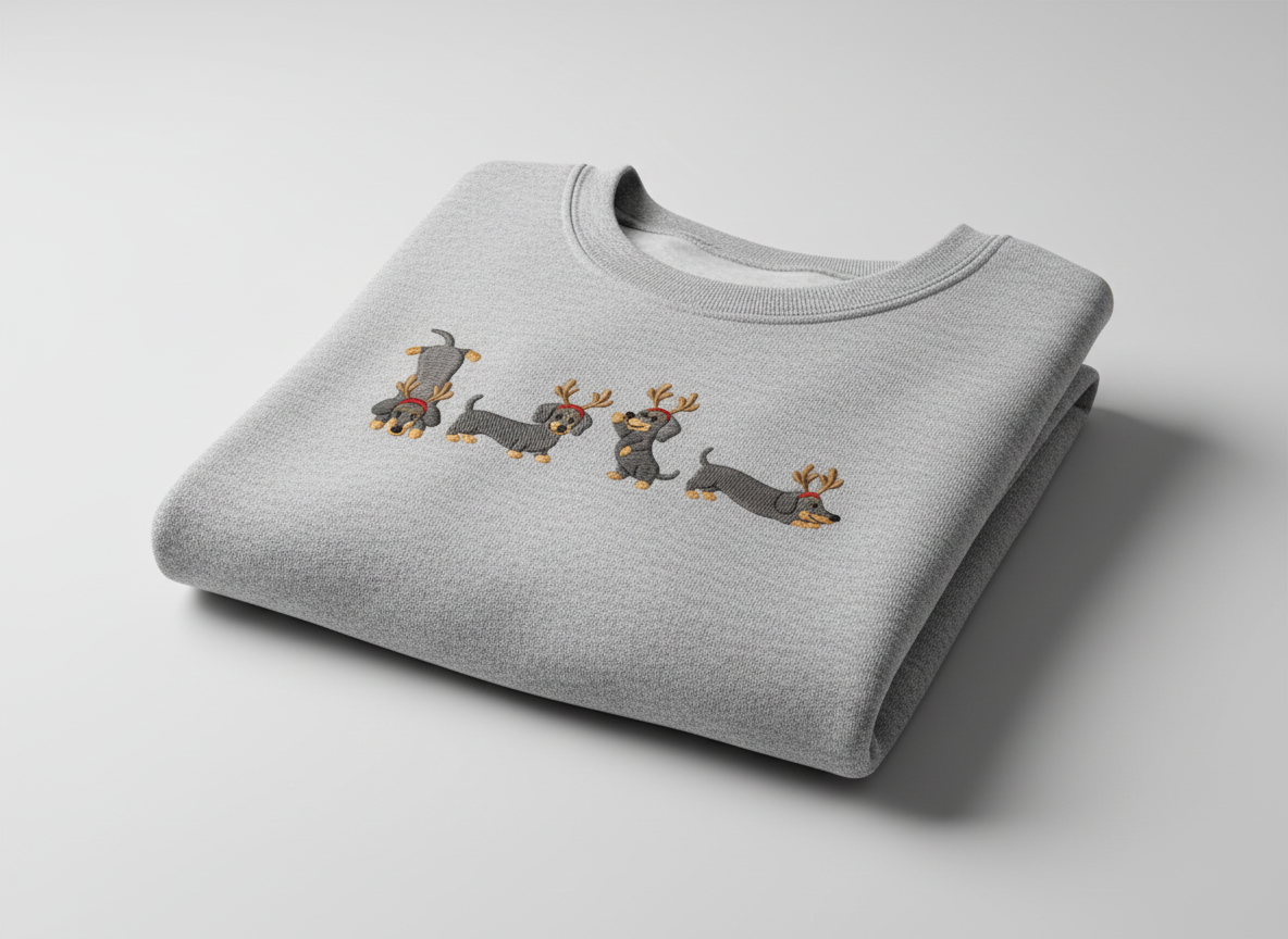 Embroidered Dog Christmas Sweatshirt | Cute Wiener Dog Holiday Crewneck
