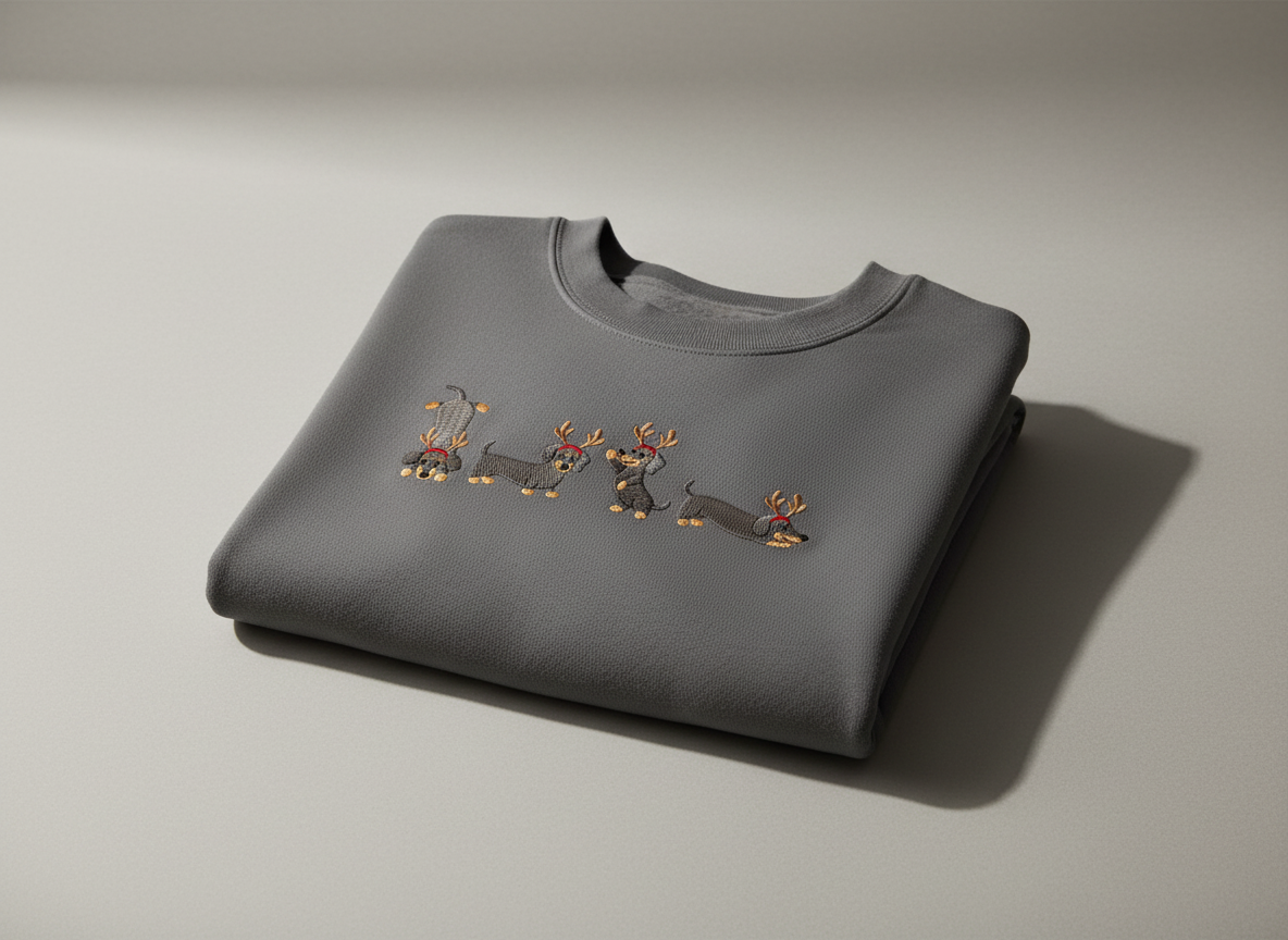 Cute Wiener Embroidered Dog Christmas Sweatshirt