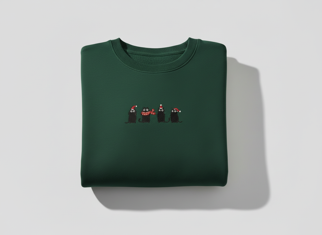 Cozy Christmas Cat Embroidered Sweatshirt