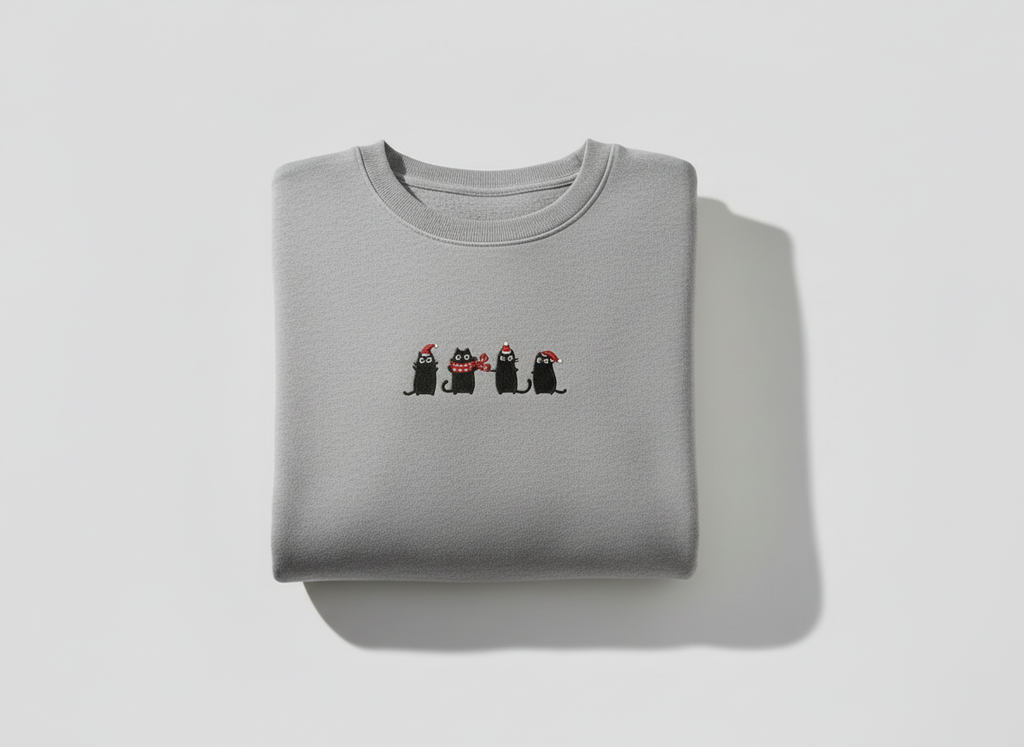 Cozy Christmas Cat Embroidered Sweatshirt