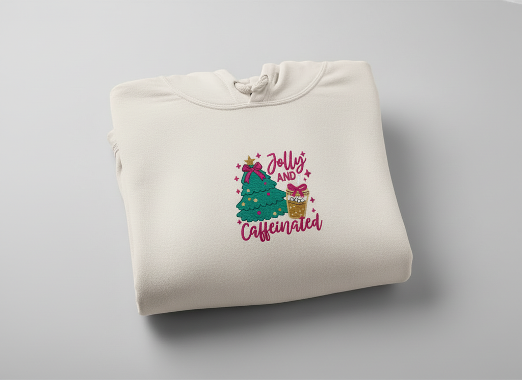 Jolly & Caffeinated Christmas Hoodie – Holiday Coffee Lover Hoodie