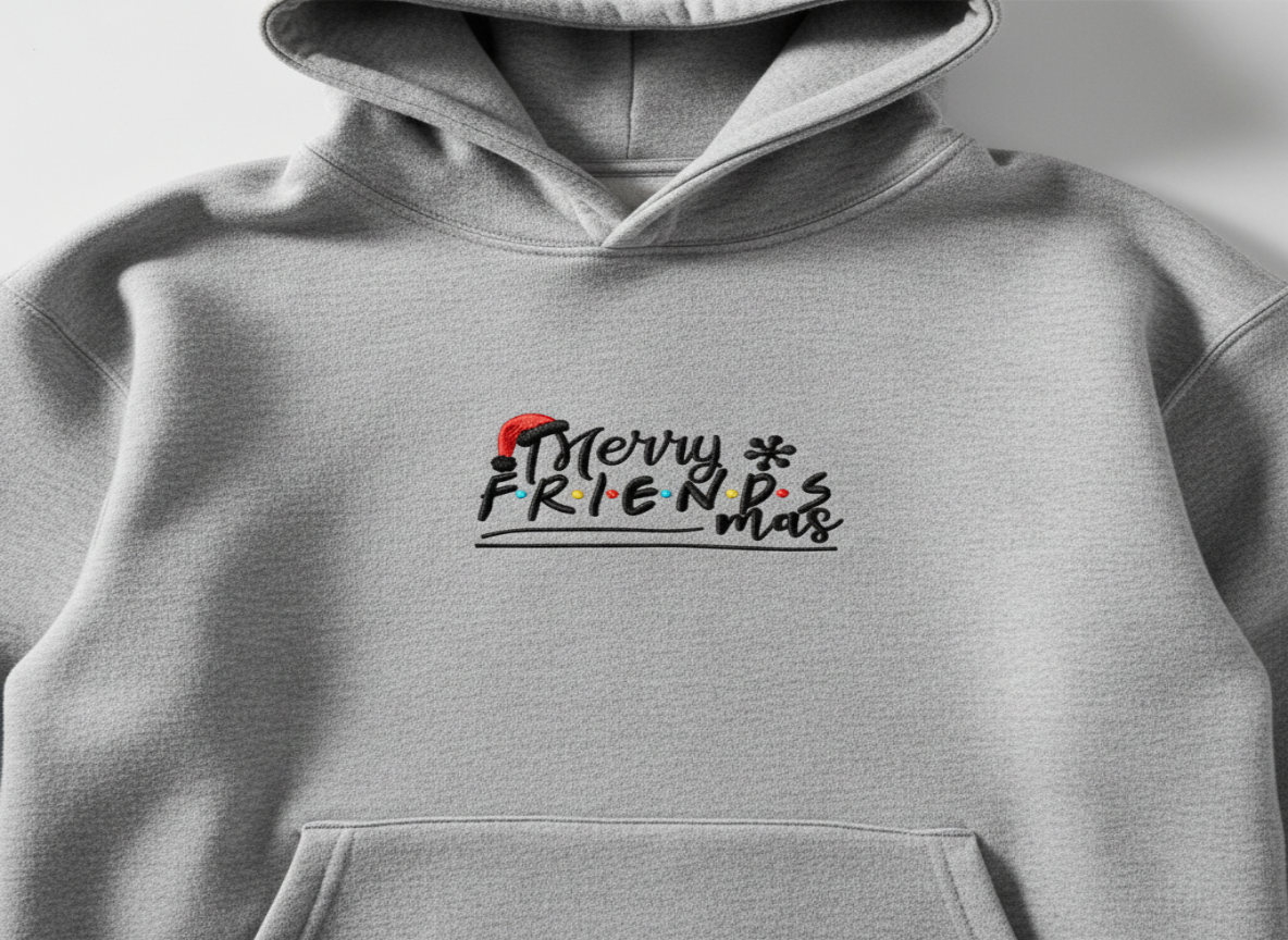 Merry Friendsmas Embroidered Hoodie – Premium Holiday Hoodie