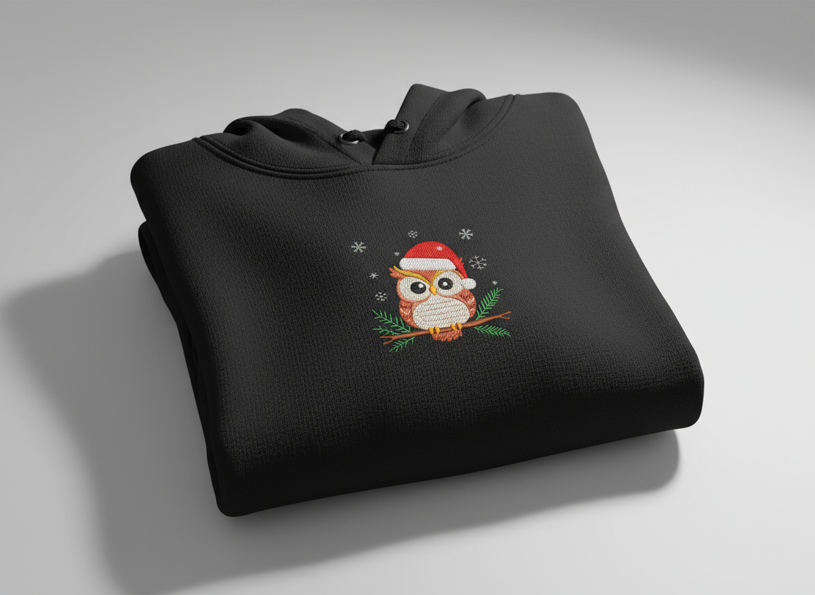 The Festive Owl Embroidered Forest Green Unisex Hoodie