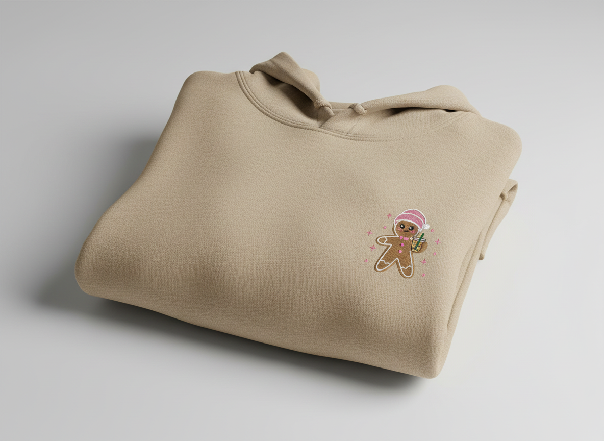 Gingerbread Latte Christmas Embroidered Hoodie – Cozy Holiday Edition