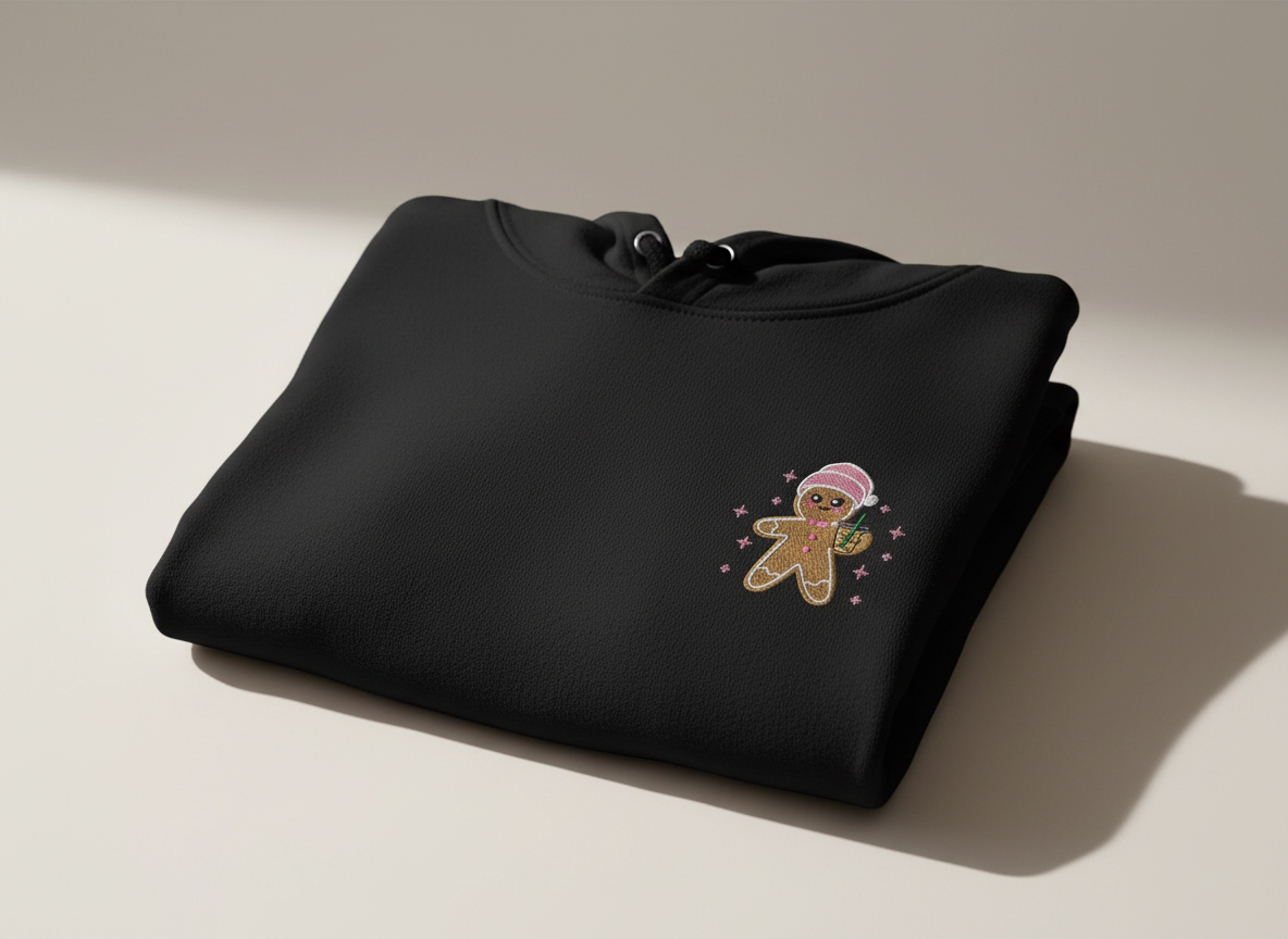 Gingerbread Latte Christmas Embroidered Hoodie – Cozy Holiday Edition