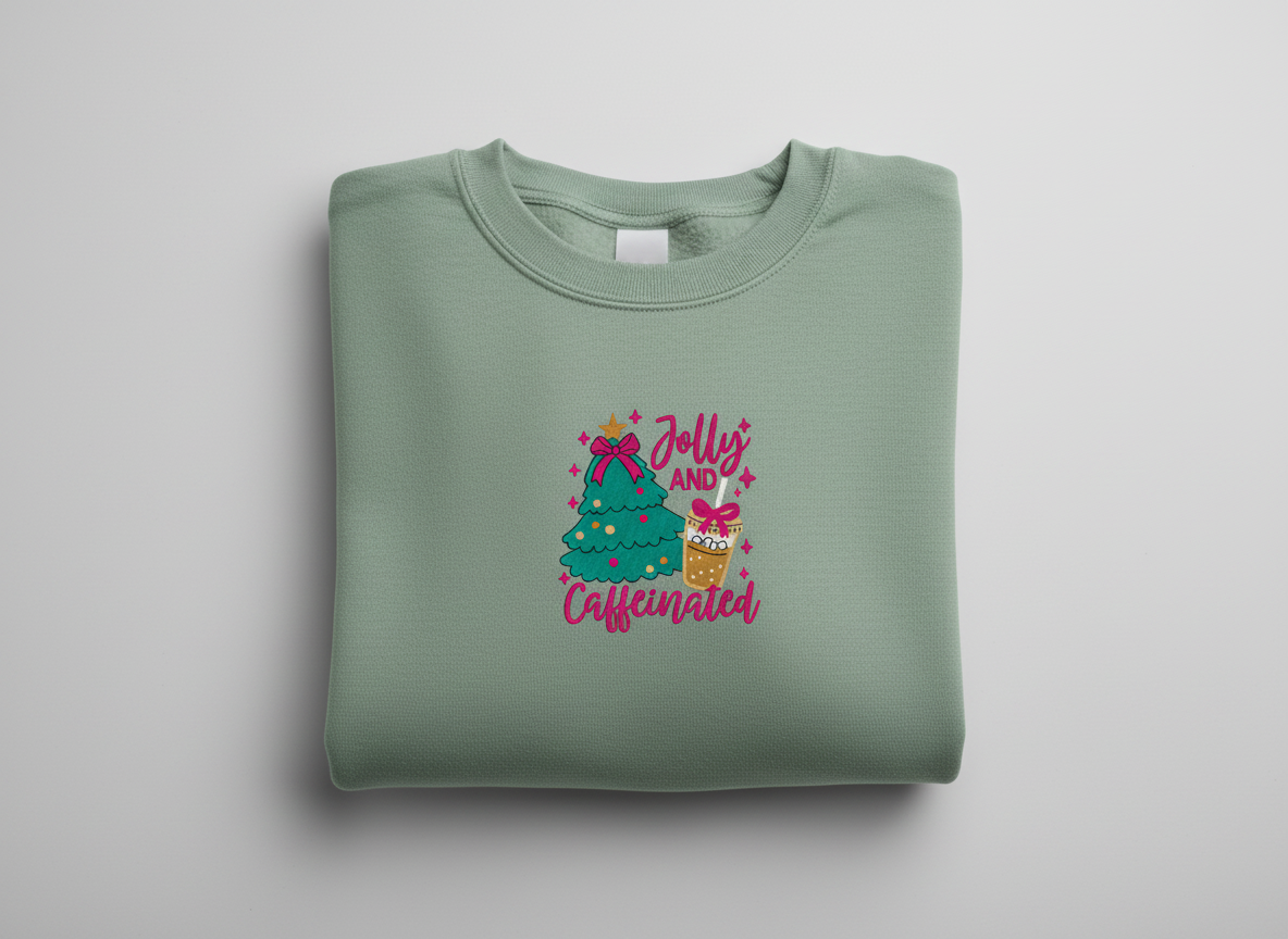 Jolly & Caffeinated Christmas Sweatshirt – Holiday Coffee Lover Sweatshirt