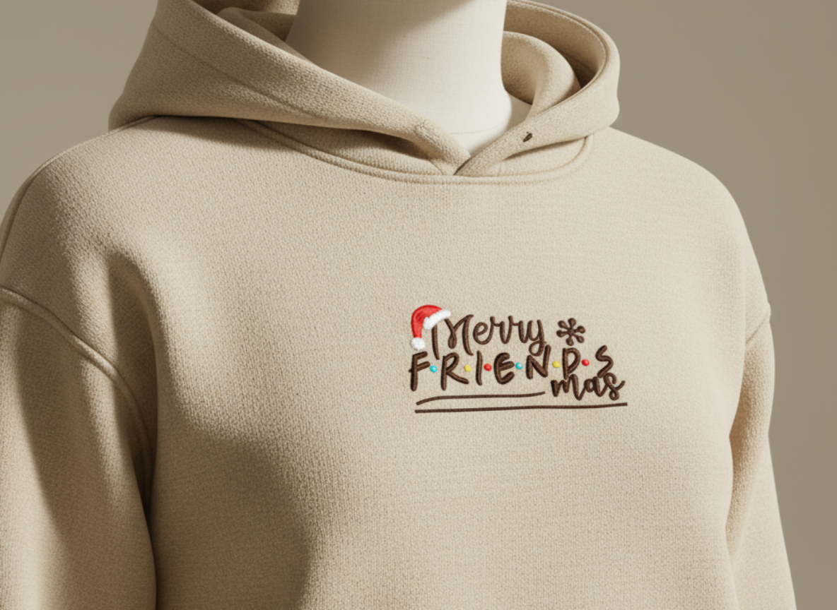 Merry Friendsmas Embroidered Hoodie – Premium Holiday Hoodie